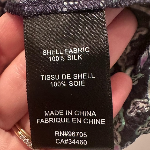 Rebecca Taylor Navy Blue Floral Sleeveless Blouse Size 2 100% Silk - Picture 7 of 7